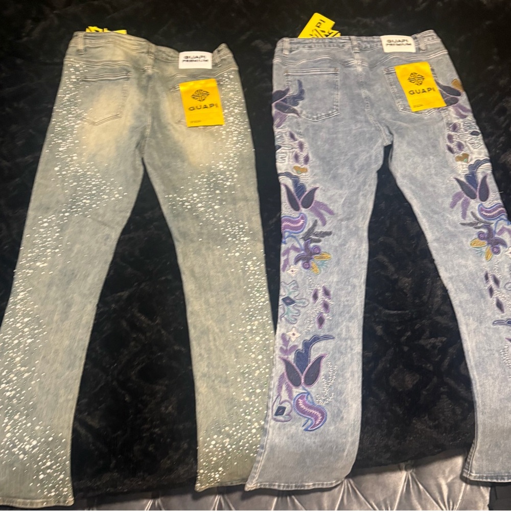 Men’s Embellished and Embroidered Jeans - Blue and Gray Guapi Jeans